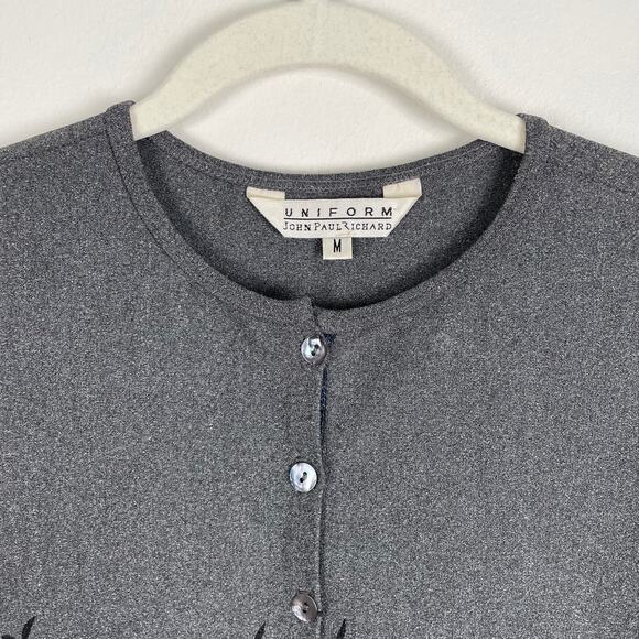 Vintage 90s Gray Floral Button Up Shirt Top Sz M Dark Fairy Grunge Romantic Goth - Picture 7 of 11